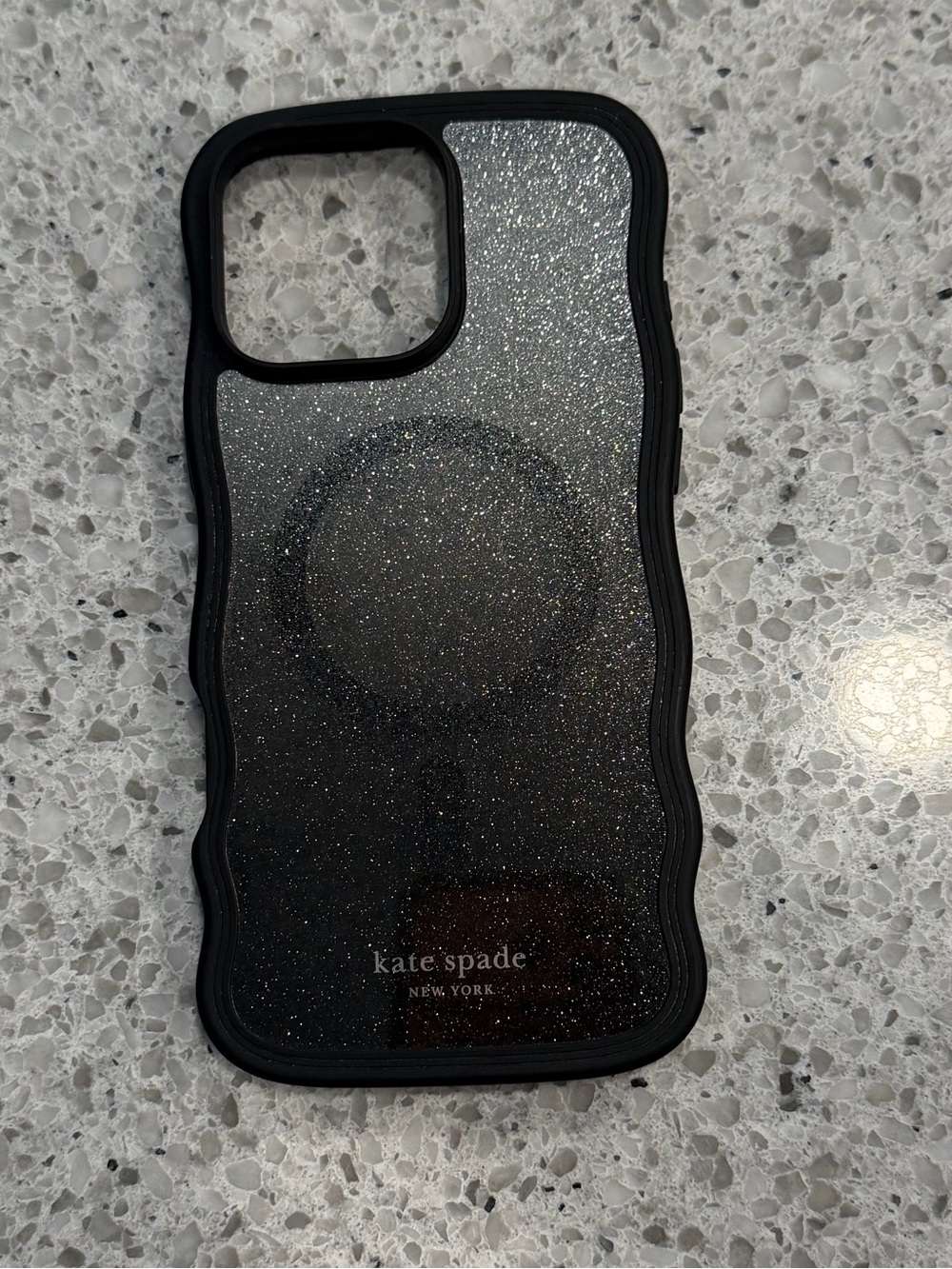 kate spade Black Glitter Wavy Edge iPhone Case with MagSafe